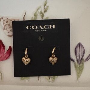 Coach Gold Textured Heart Earrings